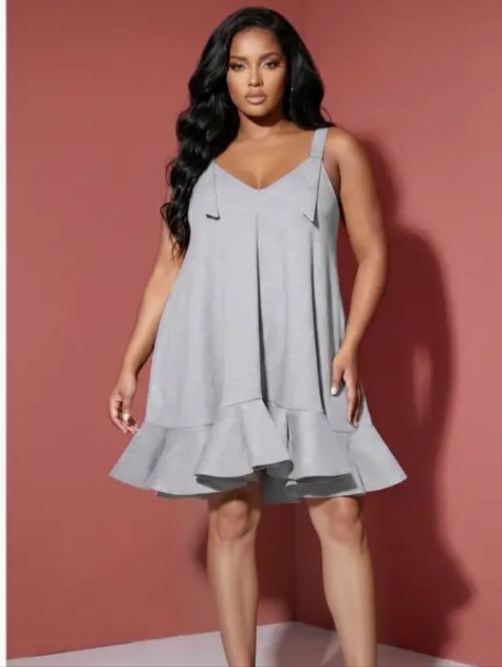Light Gray Ruffle-Hem Swing Dress - Unbranded